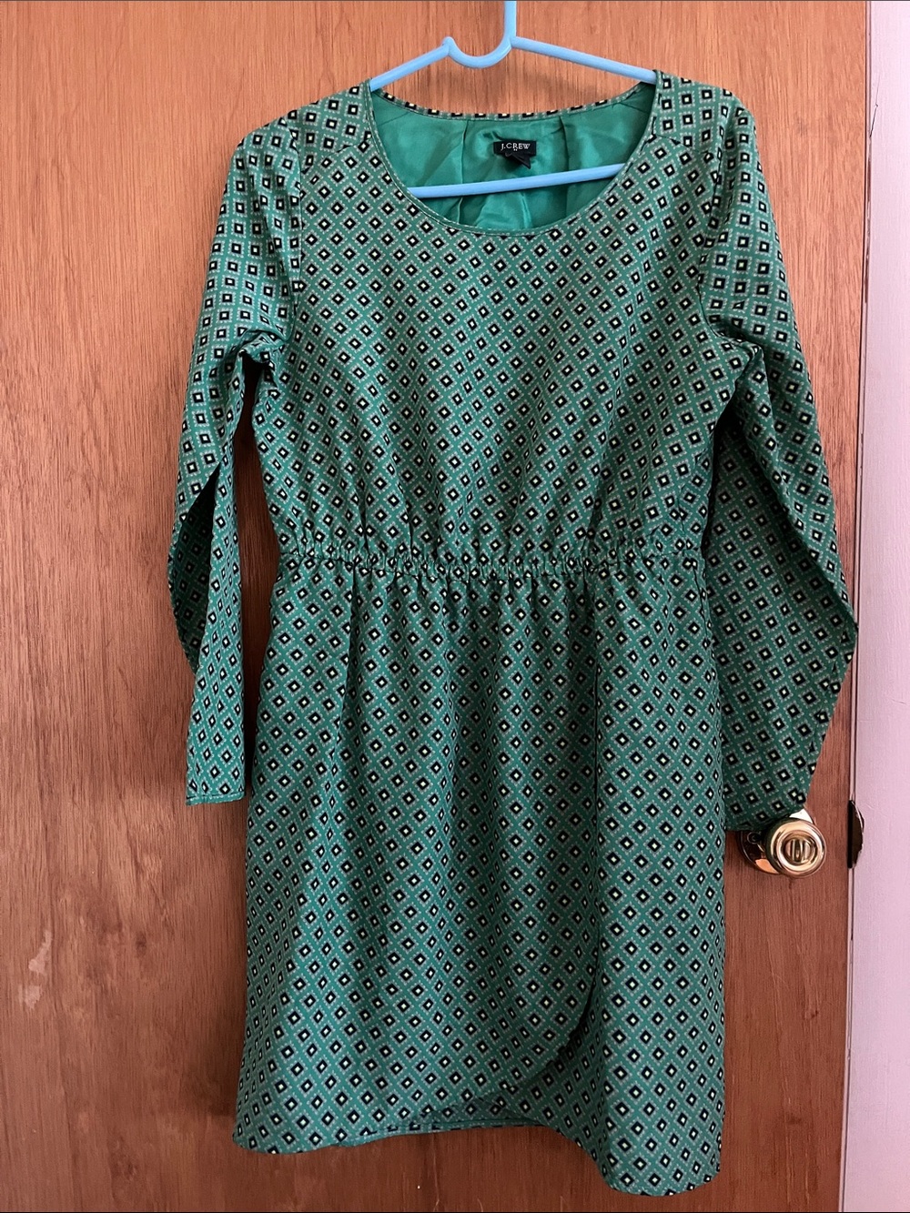 J. Crew Green Geometric Long-Sleeve Dress
